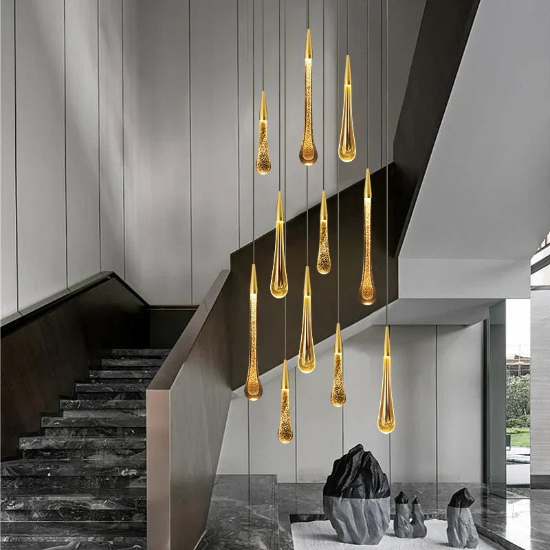 BowLift | Crystal LED Pendant Lights: Perfect for Bedroom, Dining Room, Bar - Water Drop Chandelier, Stair Lamp for Interior Decoration