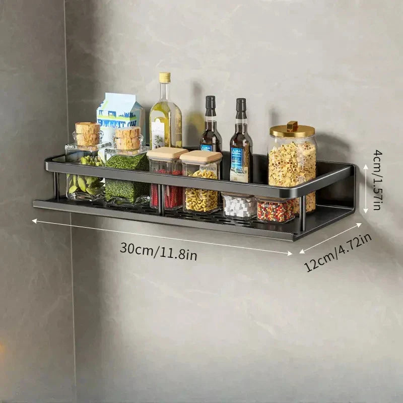 BowLift | Black Wall-Mounted Kitchen Rack – Spice Shelf with Utensil Hook Bar