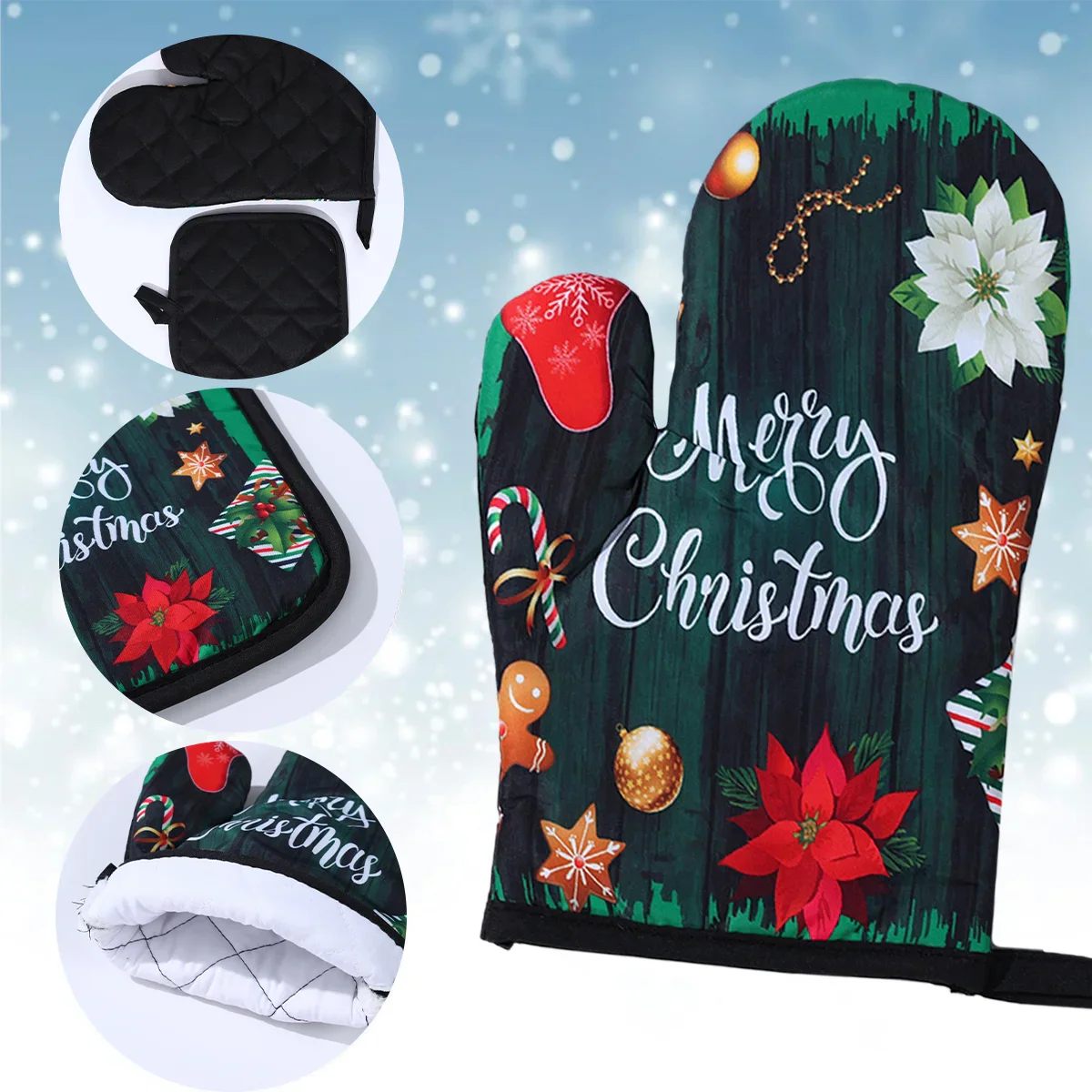 BowLift | HollyHeat Oven Gloves 2-Piece Set | Christmas Baking Gloves with Festive Design | Heat Resistant Kitchen Gloves for Christmas & New Year