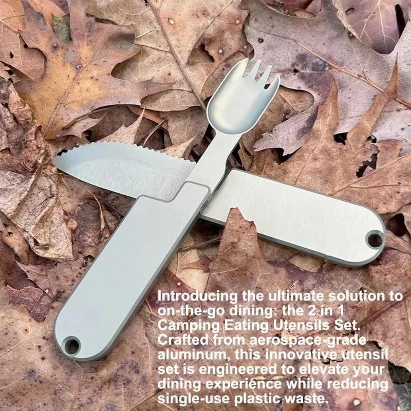 BowLift | Compact 2-in-1 Camping Cutlery Set - Detachable Knife and Fork, Ideal for Travel