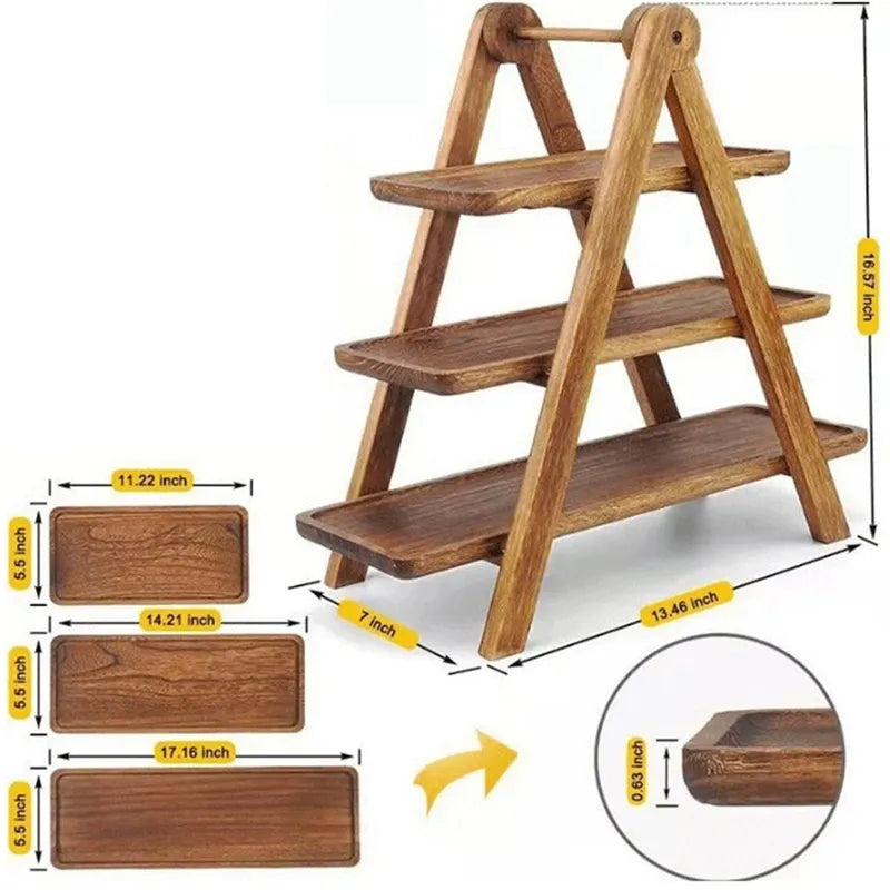 BowLift | 3-tier wooden step plate decor cake stand farmhouse step plate party serving dish and trays
