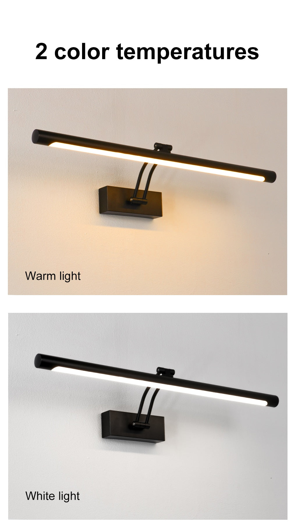 BowLift | 80-100cm LED wall lamp - Modern black/silver wall light for the bathroom, internally mounted picture light