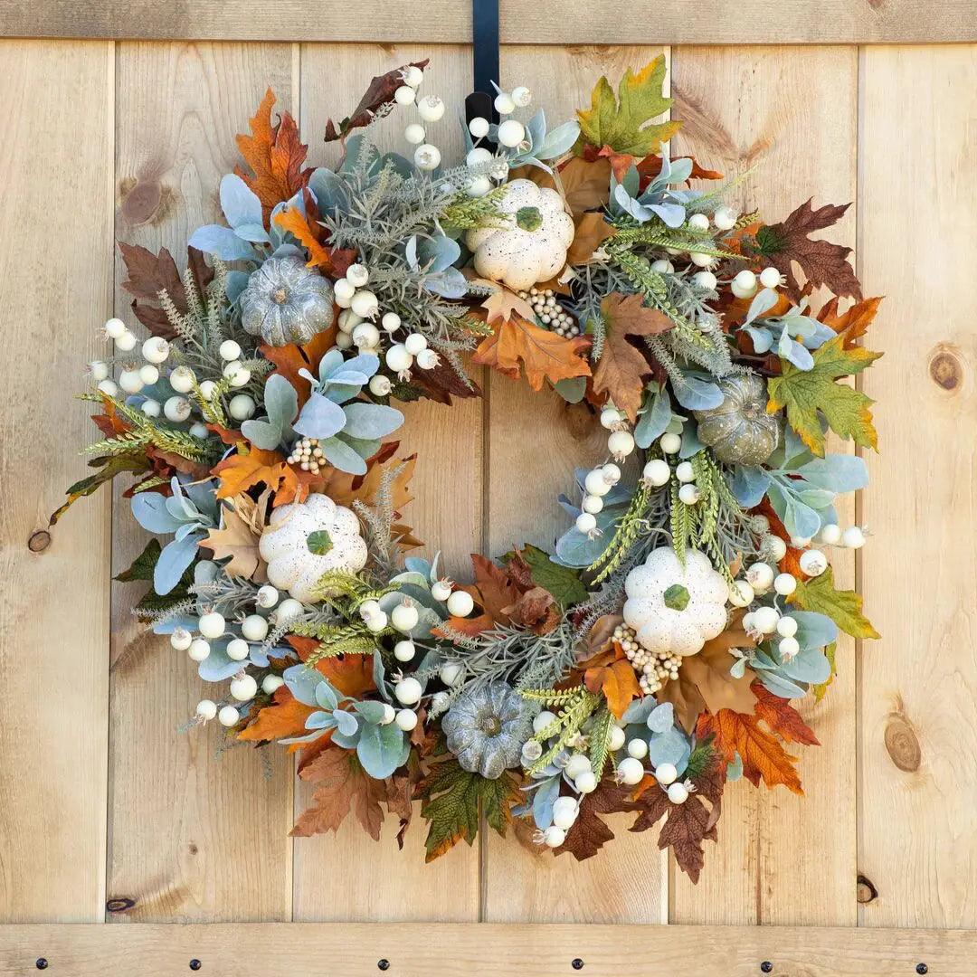 BowLift | AutumnPumpkin Autumn Wreath with Maple Leaves and Pumpkins – Front Door Decoration
