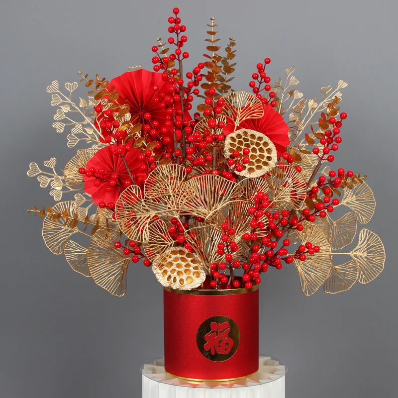 BowLift | Decorative Flower Gold Series | Palm Leaf, Ginkgo & Eucalyptus | Artificial Flower 67–84 cm | Wedding & Christmas