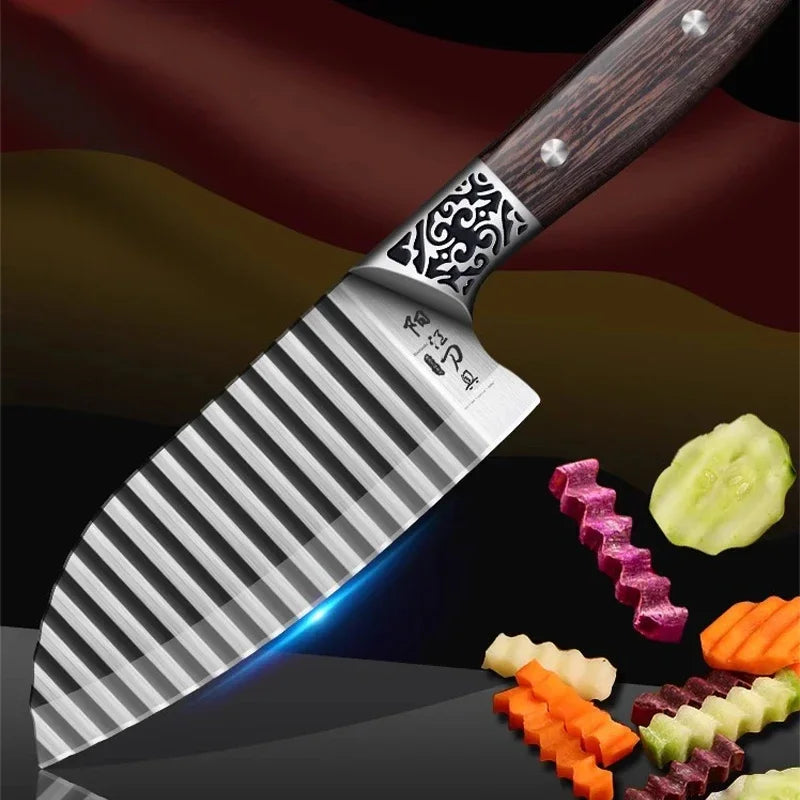 BowLift | Wooden Handle Ribbed Design Kitchen Knife