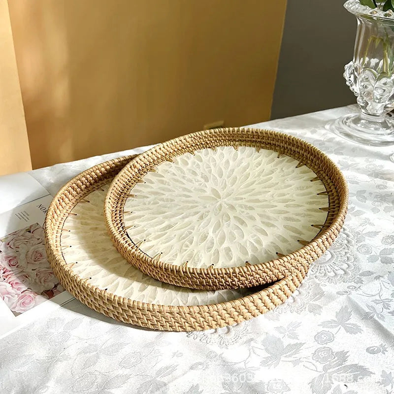 BowLift | Lotus Leaf Rattan & Shell Fruit Bowl Tray