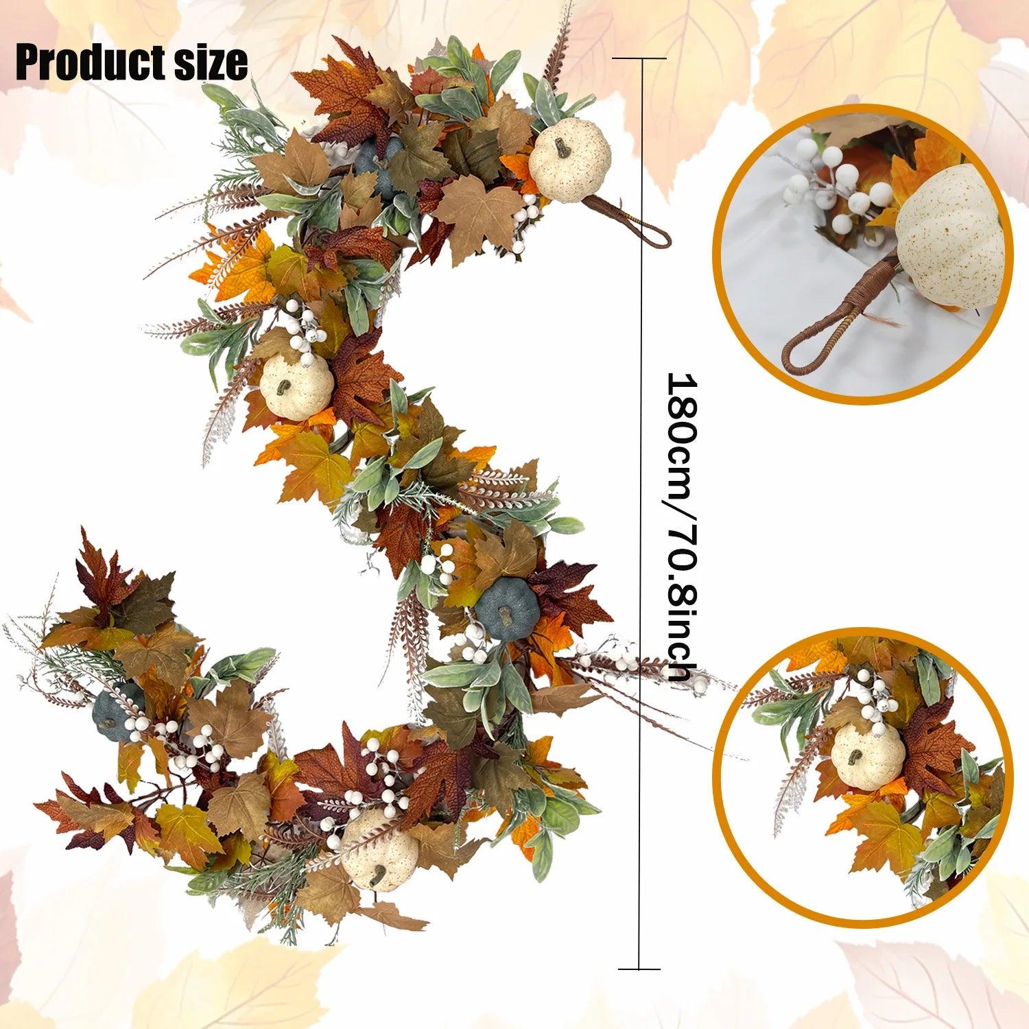 BowLift | AutumnPumpkin Autumn Wreath with Maple Leaves and Pumpkins – Front Door Decoration