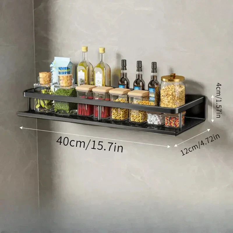 BowLift | Black Wall-Mounted Kitchen Rack – Spice Shelf with Utensil Hook Bar