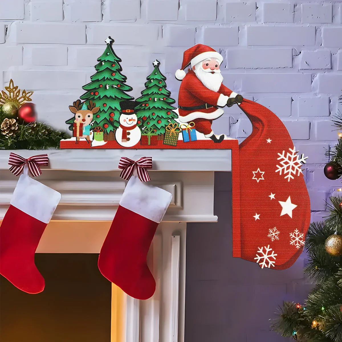 BowLift | Christmas Wooden Decoration FrostiHome | Santa Claus & Snowman | Wooden Door Sign & Corner Decoration | Christmas & New Year 2026