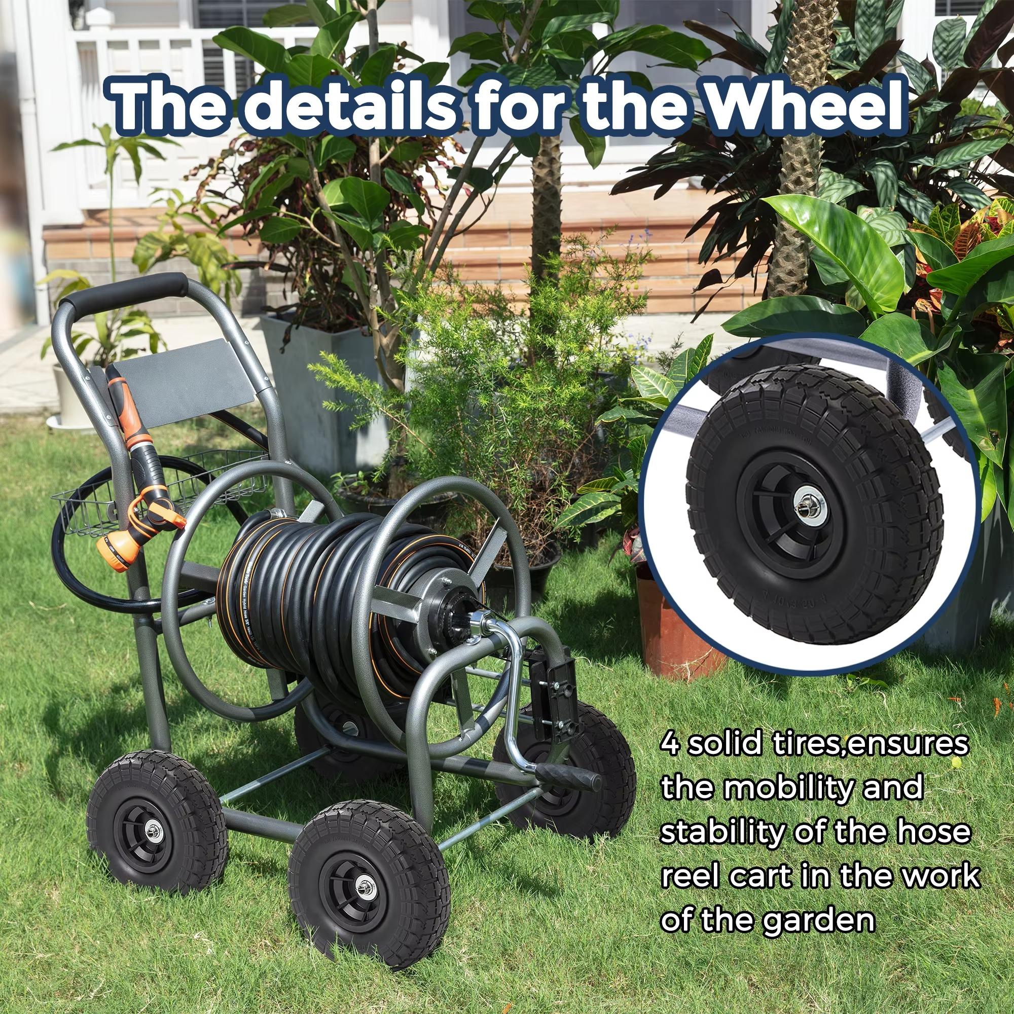 BowLift | Heavy-Duty Hose Reel Cart with Wheels for 250-Foot 5/8-Inch Hose