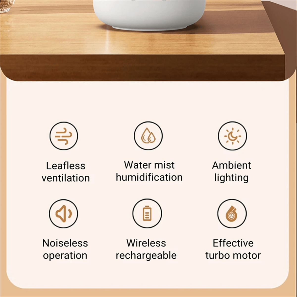 BowLift | Portable fan without blades with humidifier and night light for refreshing comfort