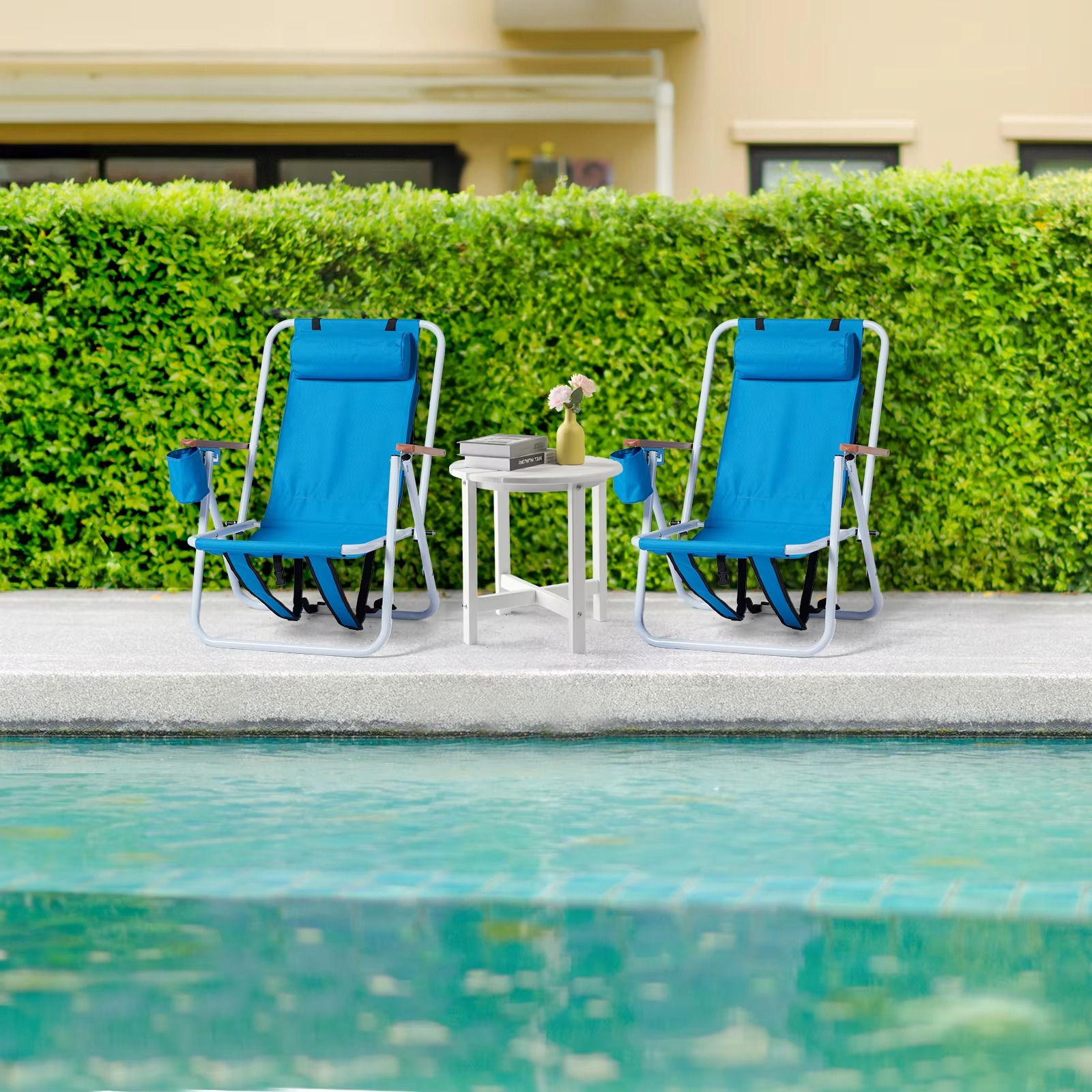 BowLift | 2-Pack Foldable High-Strength Beach Chairs with Adjustable Headrest – Blue