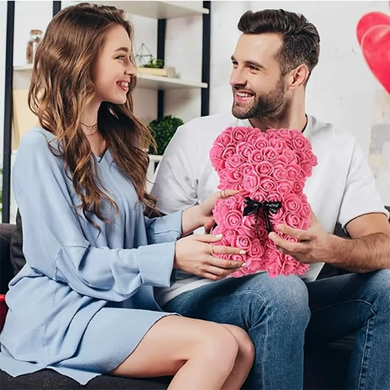 BowLift | 9.8in Artificial Rose Teddy Bear Gift with Display Box - Romantic Anniversary or Valentine's Day Decor