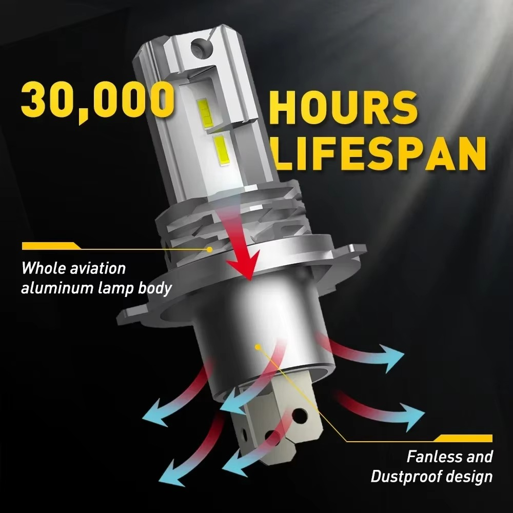 BowLift | 2pcs 30000LM LED Headlight Bulbs H4 H7 9003 CSP Fanless High Low Beam 12V 24V