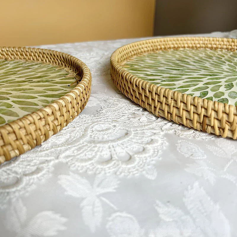 BowLift | Lotus Leaf Rattan & Shell Fruit Bowl Tray