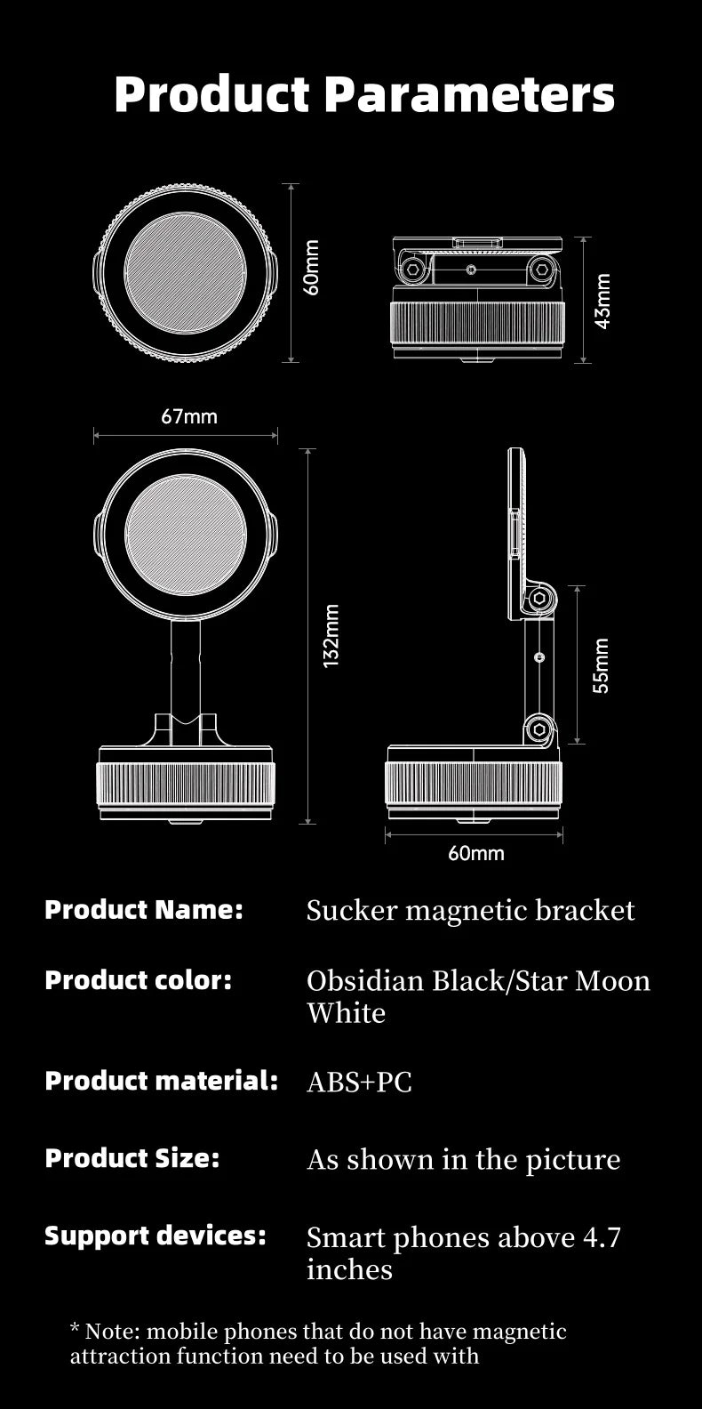 BowLift | 360° Rotatable Vacuum Magnetic Phone Holder