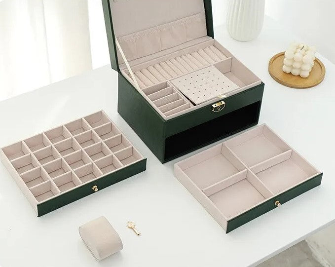 BowLift | Jewelry Box Leather | Lockable Multi-Layer Storage Organizer