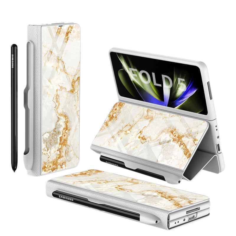 BowLift | Shockproof Armor Case Glass Cover Stand Insert Card Leather Case for Samsung Galaxy Z Fold 5/4