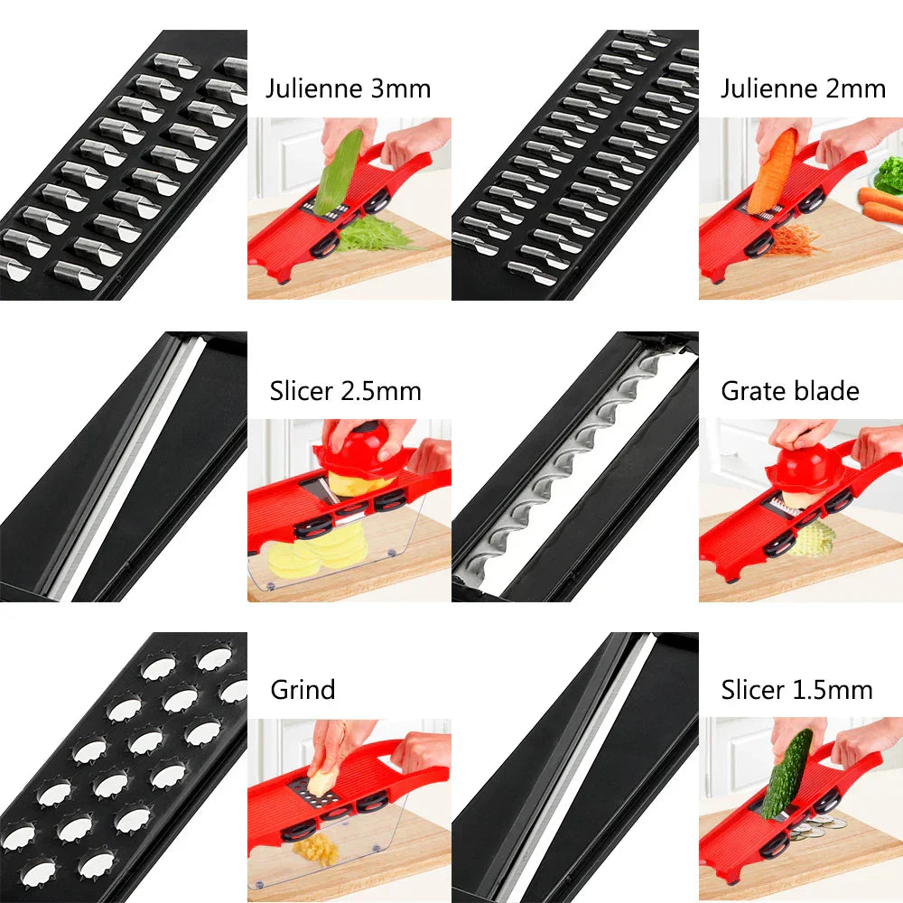 BowLift | PrepVario Vegetable Cutter Set | 9-piece with Box & Finger Guard | Stainless Steel & BPA-free | In Red