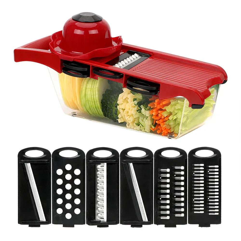 BowLift | PrepVario Vegetable Cutter Set | 9-piece with Box & Finger Guard | Stainless Steel & BPA-free | In Red