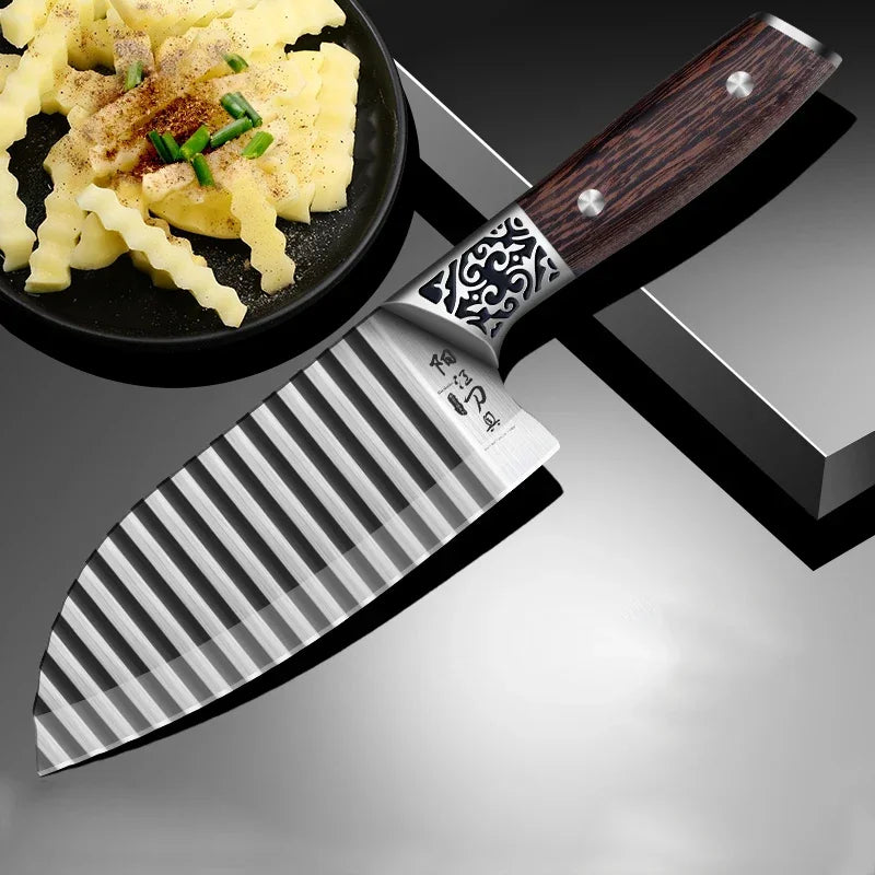 BowLift | Wooden Handle Ribbed Design Kitchen Knife