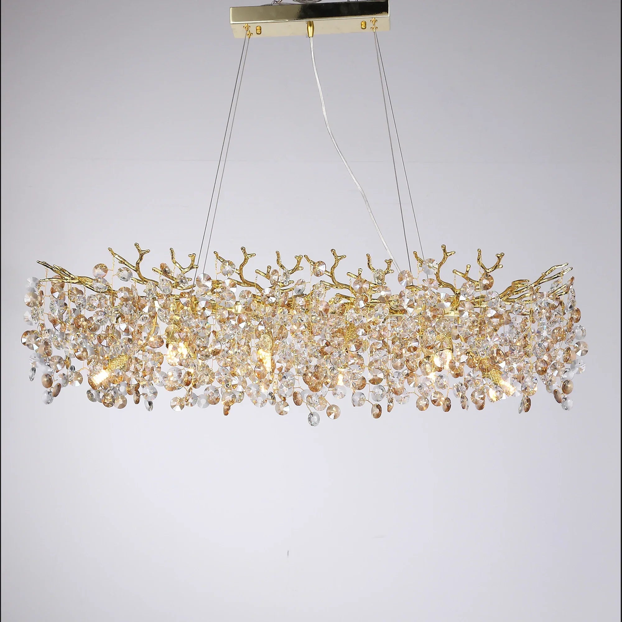 BowLift | Long Crystal Pendant Light - Dining Room Gold Restaurant Island Hanging Light, Silver Nordic LED Pendant Light Large