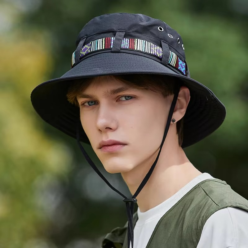 BowLift | Striped Boho-Style Summer Sun Hat - Unisex Wide Brim Outdoor Cap