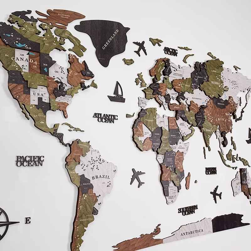 BowLift | 3D Wooden World Map Wall Art for Living Room or Office