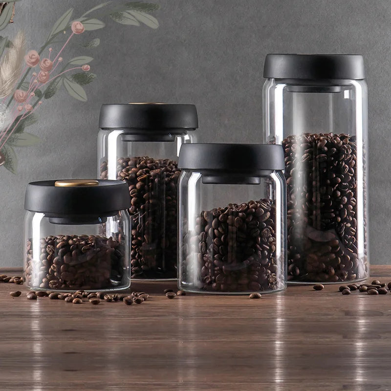 BowLift | GIANXI Vacuum Sealed Jug, Coffee Beans, Glass, Airtight Canister, Food, Grains, Sweets, Fresh Keeping Container, Kitchen Accessories