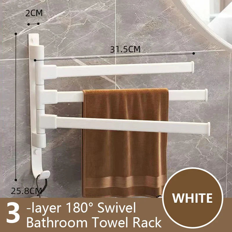 BowLift | Bathroom Towel Holder Rotatable Towel Rack Space Aluminum 1/2/3/4/5-Bar Towel Holder Kitchen Shelf Kitchen Hanging Shelf Wall Mounted