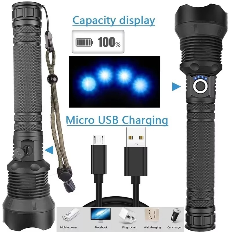 BowLift | High-Power LED Tactical Flashlight, USB Rechargeable, Zoomable Beam, 5 Light Modes, Waterproof, Fits 26650 Battery