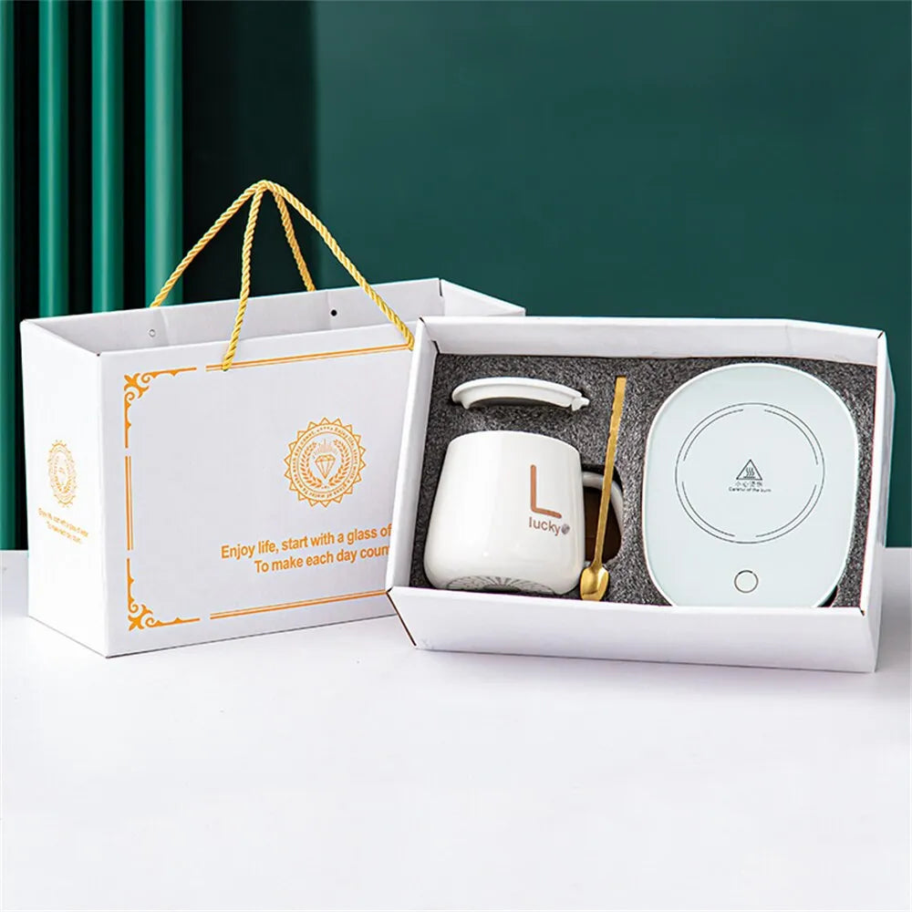 BowLift | Smart Ceramic Mug Heater Cup Coaster Warmer Thermostat Coffee Heating Electric Mug Set Milk Tea Heating Water Home Office Gift