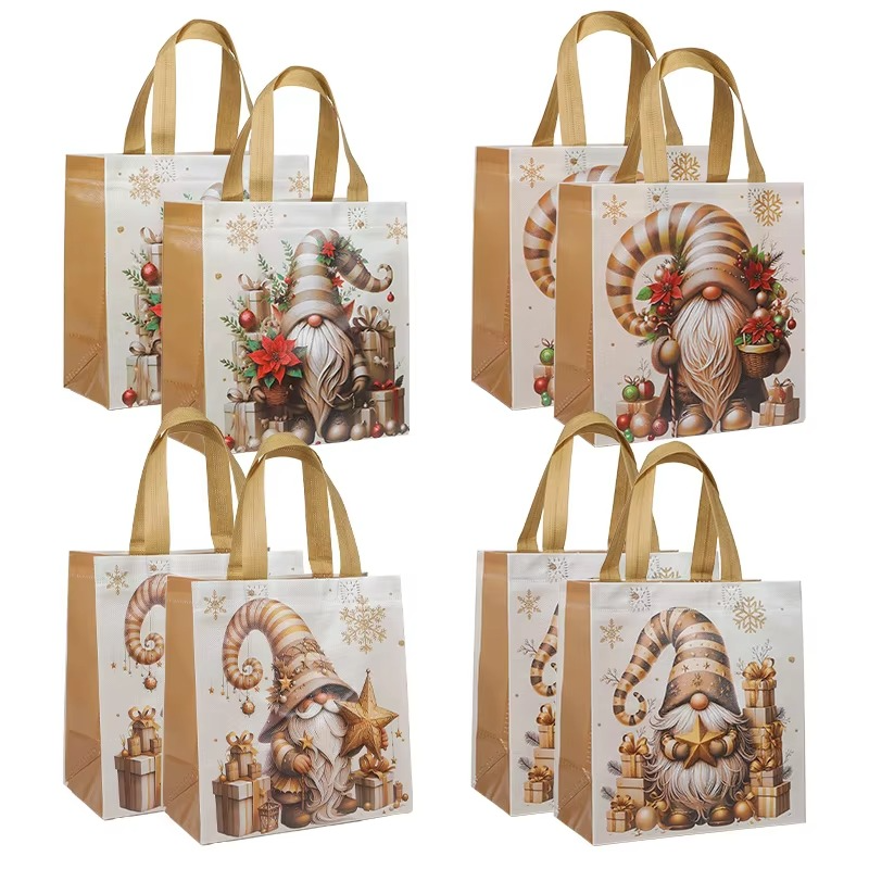 BowLift | Christmas Santa Claus Non-Woven Gift Tote Bags with Handles, Festive Reusable Gift Packaging, Set of 4–12
