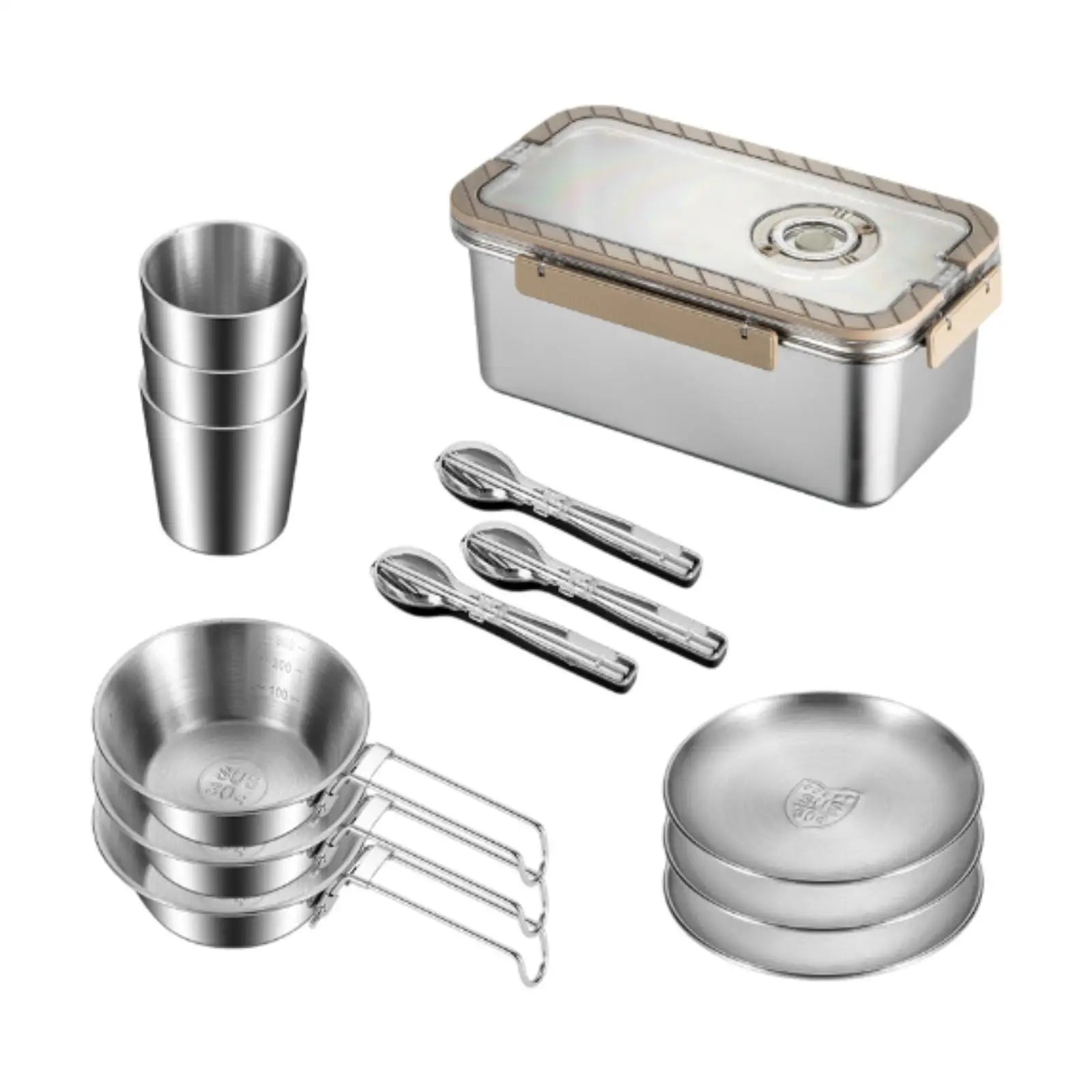 BowLift | Camping Messware Kit Stainless Steel Dinnerware with Storage Box – CampSet