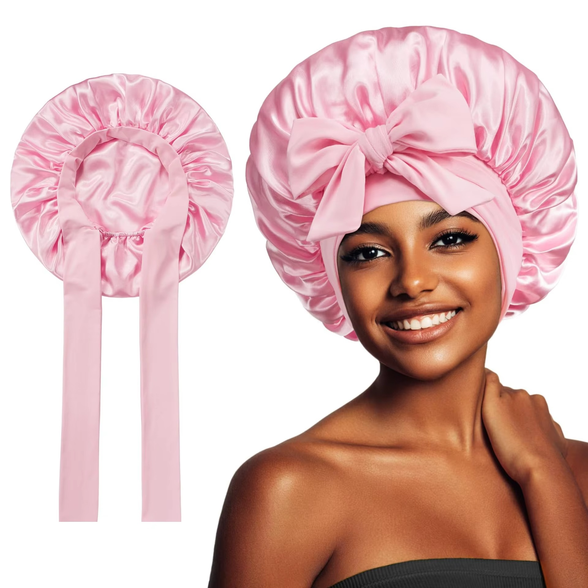 BowLift | Women’s Satin Sleep Bonnet Adjustable Silky Night Cap for Curly Hair