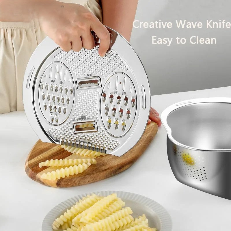 BowLift | All-in-One Stainless Steel Kitchen Drain Slicer Bowl