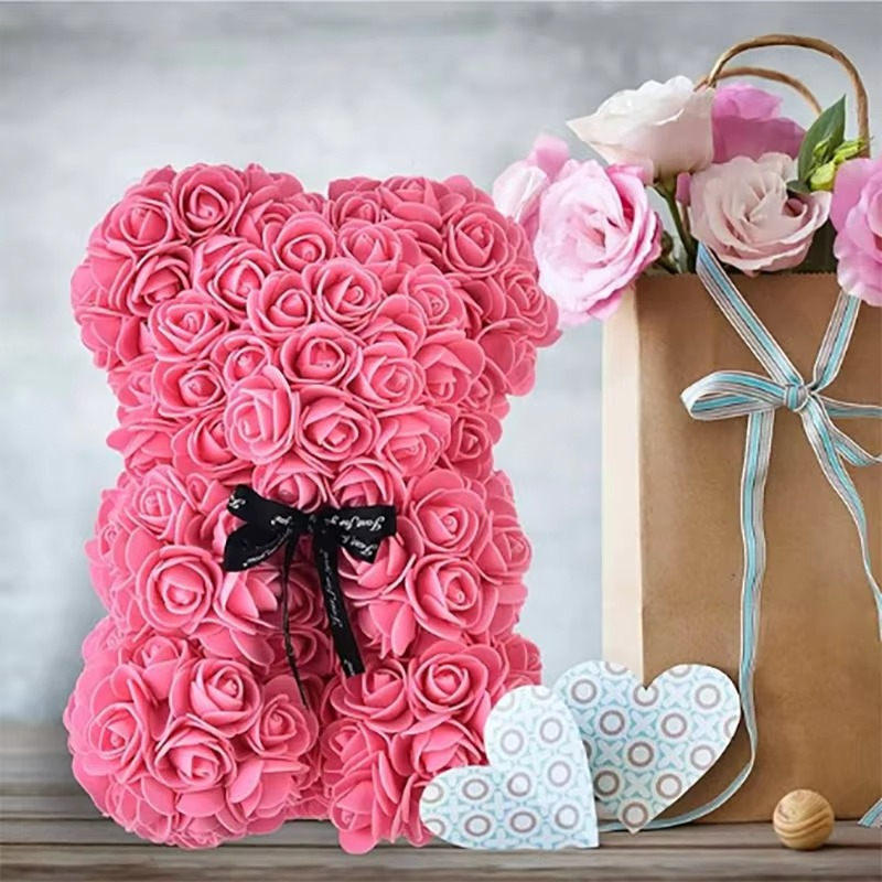 BowLift | 9.8in Artificial Rose Teddy Bear Gift with Display Box - Romantic Anniversary or Valentine's Day Decor