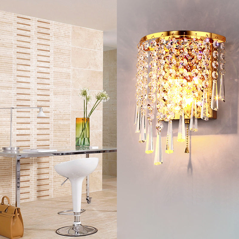 BowLift | Modern Luxury Semi-Round Octagonal Pearl Stainless Steel Crystal 1-Light Wall Sconce Lamp for Living Room