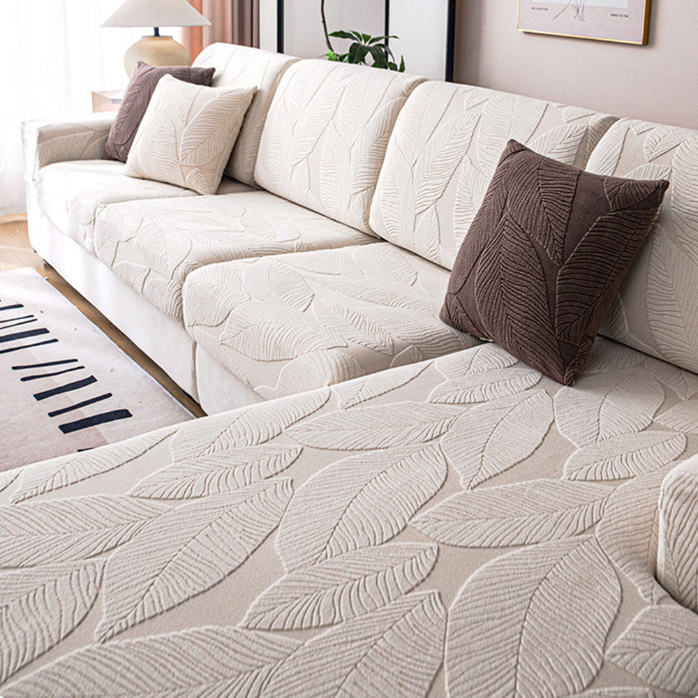 BowLift | Modern Leaf Jacquard Waterproof Anti-Scratch Stretch Full Cover Sofa Cover