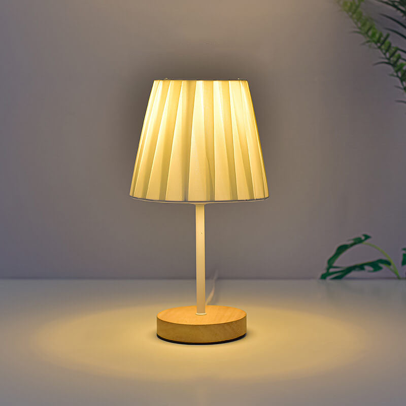 BowLift | Nordic Vintage Fabric Cone Solid Wood LED Table Lamp