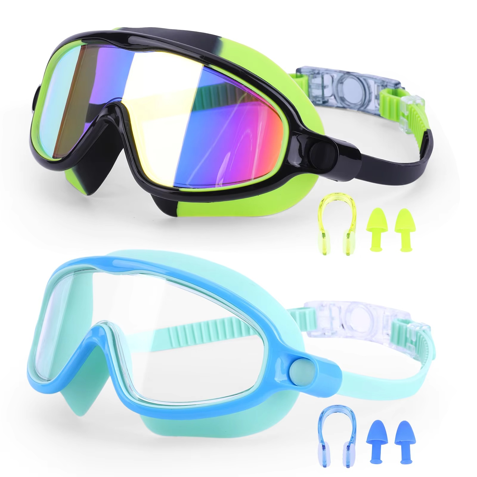 BowLift | 2-Pack HD Swimming Goggles with Earplugs, Wide-View Waterproof Dive Mask
