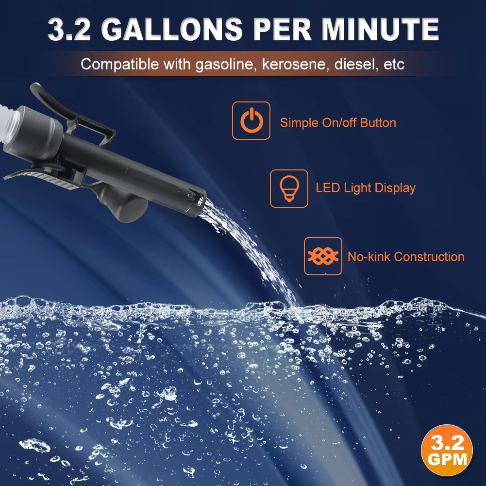 BowLift | Advanced 3.2GPM Auto-stop DC 12V Fuel Transfer Pump with Leak Protection & 4-Tank Adapter