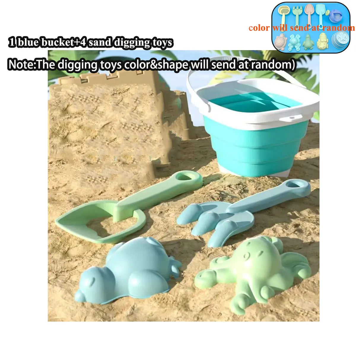 BowLift | PlayaFun Sand play set | Foldable bucket & accessories | Colorful & child-friendly | For beach & garden