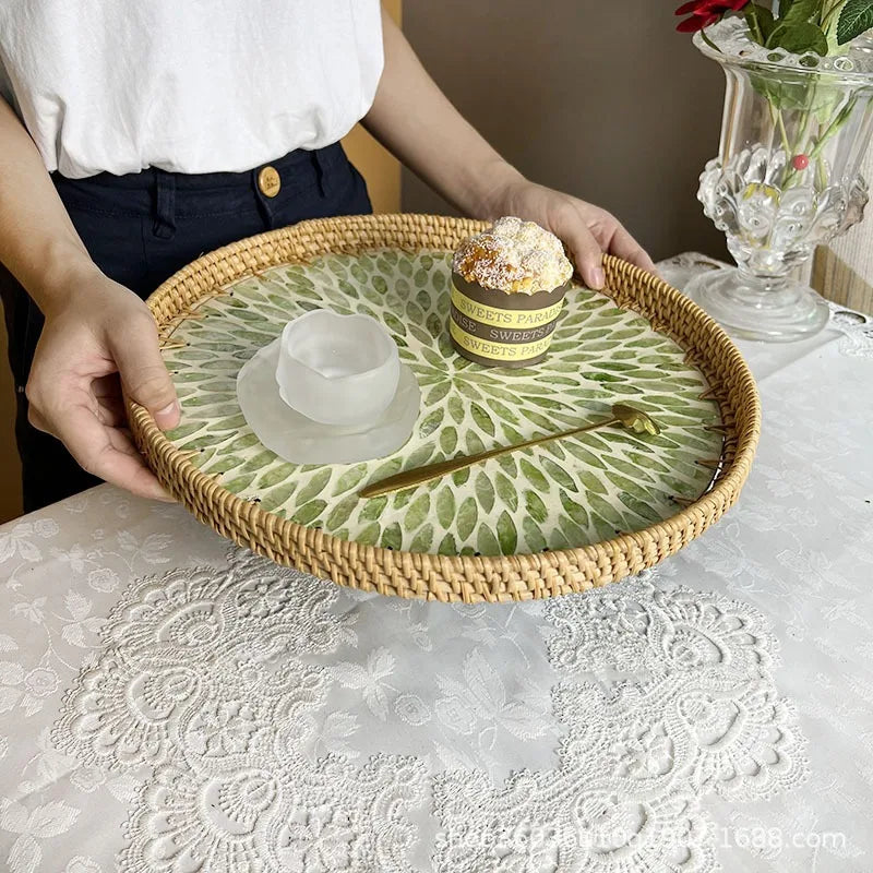BowLift | Lotus Leaf Rattan & Shell Fruit Bowl Tray