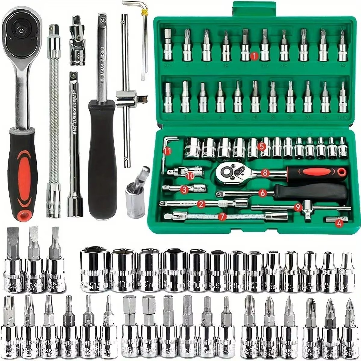 BowLift | 46 or 53 Piece Automotive Socket and Torque Wrench Repair Tool Set