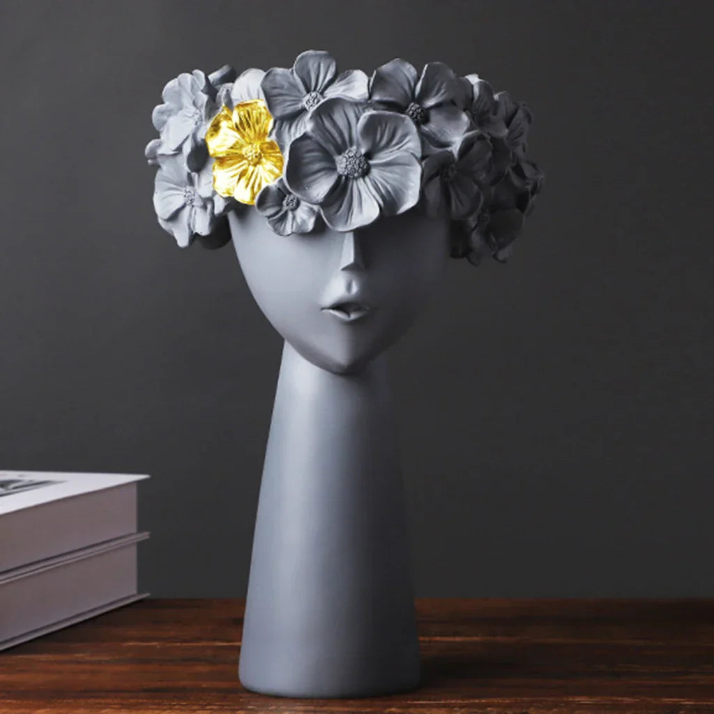BowLift | Nordic Girl Head Flower Resin Vase Statue Flower Flower Vases for Office Desktop Dried Flowers Ornaments Decor Container