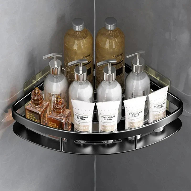 BowLift | Corner Holder Aluminum Wall Shelf – Space-Saving Bathroom Organizer Without Drilling