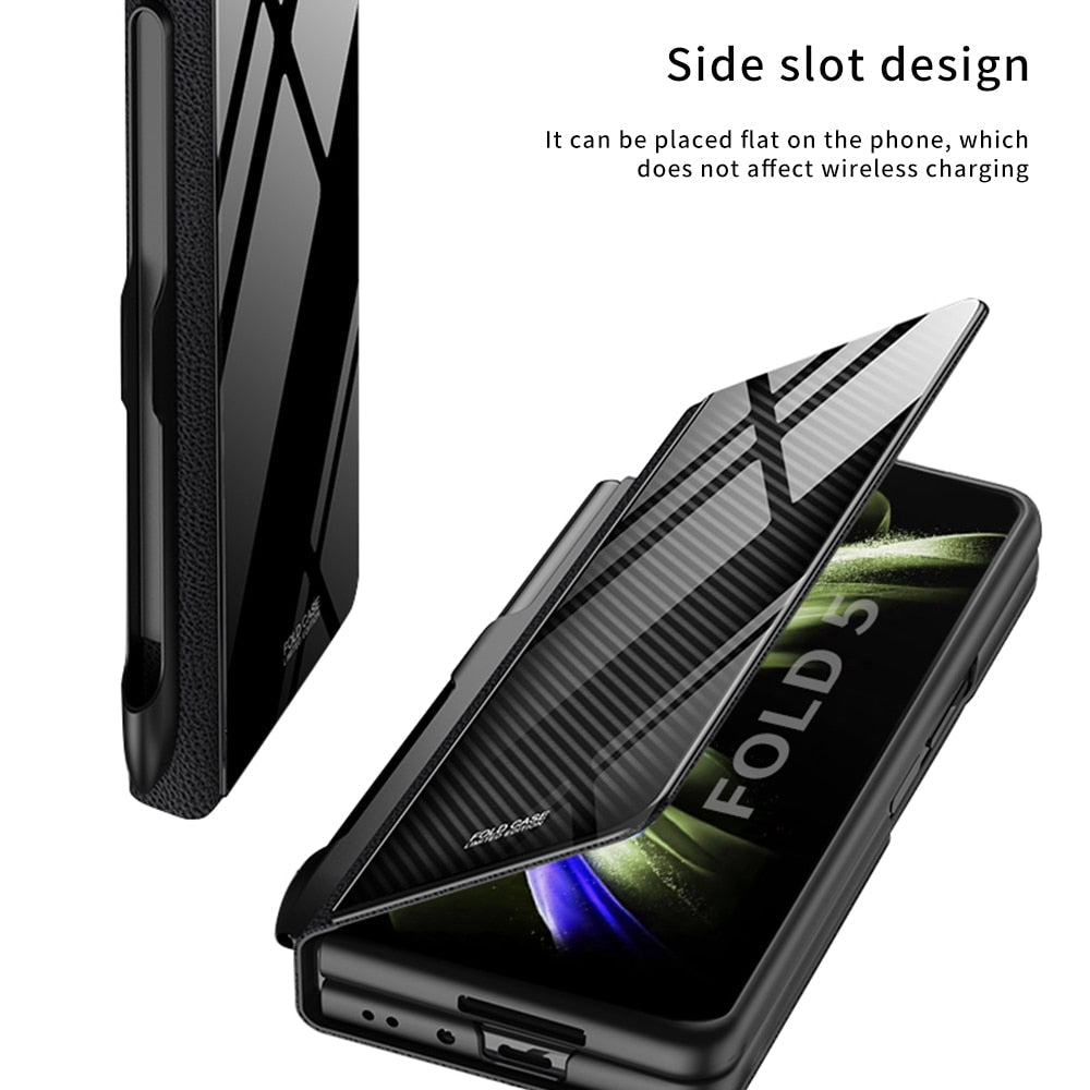 BowLift | Shockproof Armor Case Glass Cover Stand Insert Card Leather Case for Samsung Galaxy Z Fold 5/4