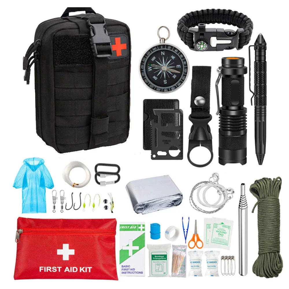 BowLift | 38-in-1 First-Aid and Survival Kit with Flashlight and Compass