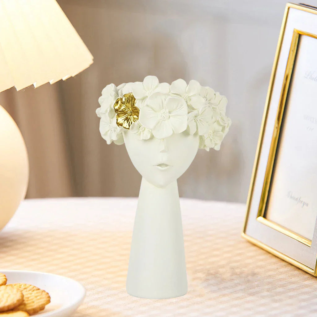 BowLift | Nordic Girl Head Flower Resin Vase Statue Flower Vases for Office Desktop Dried Flowers Ornaments Decor Container